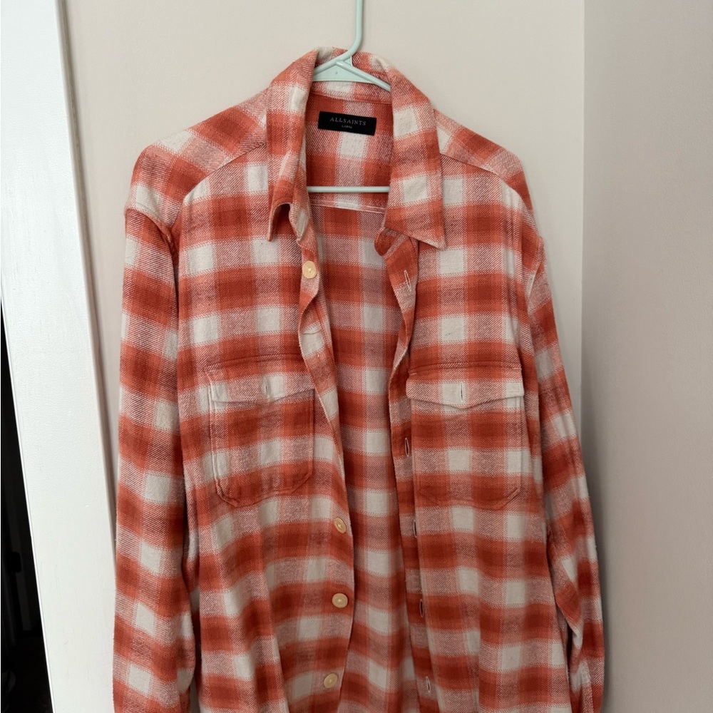 All Saints orange and White flannel Shirt